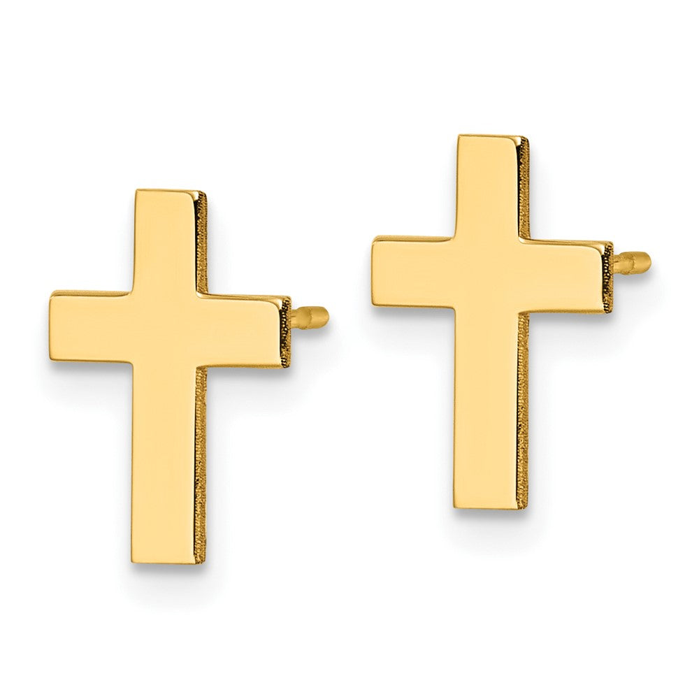 14K Yellow Gold Polished Cross Earrings