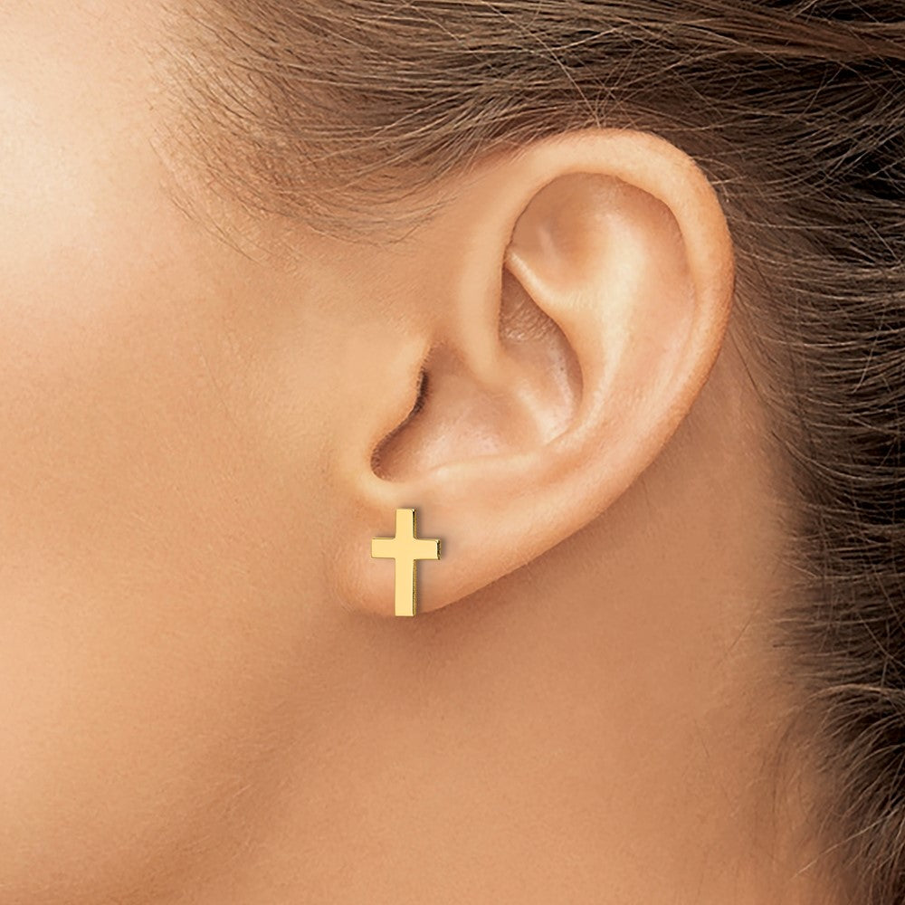 14K Yellow Gold Polished Cross Earrings