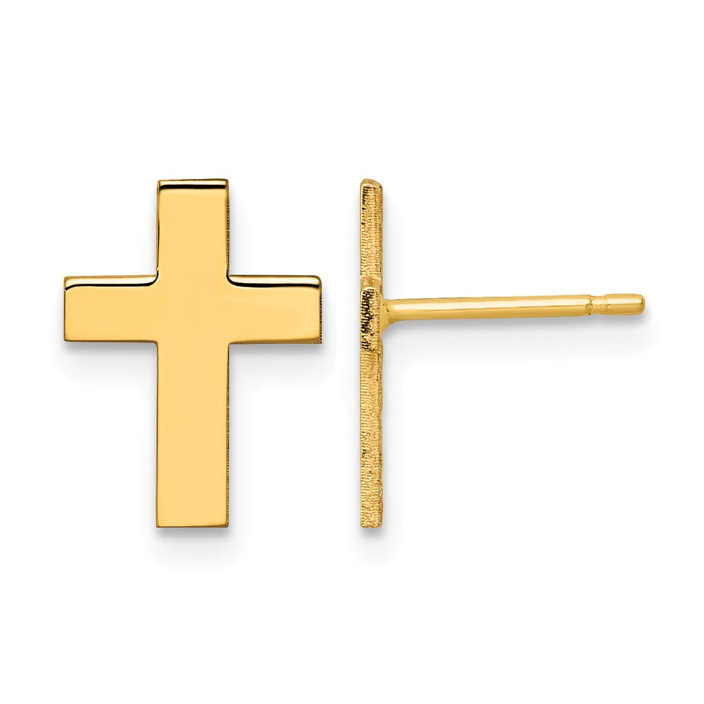 14K Yellow Gold Polished Cross Earrings