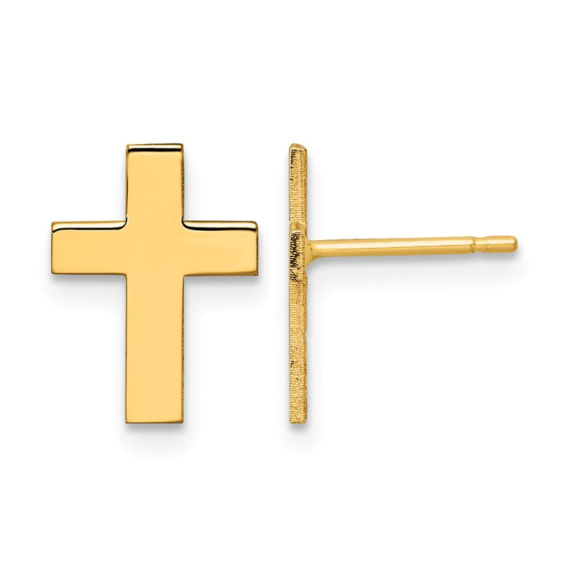 14K Yellow Gold Polished Cross Earrings