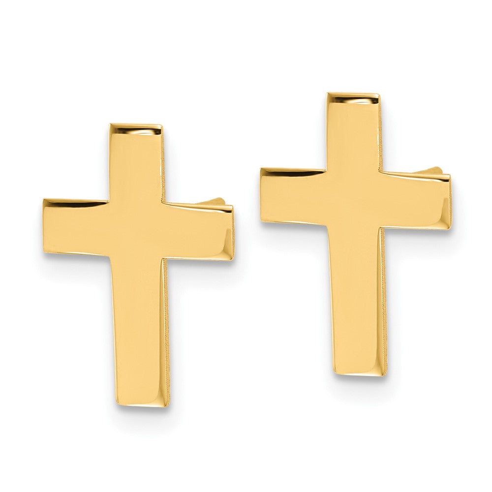 14K Yellow Gold Polished Cross Earrings