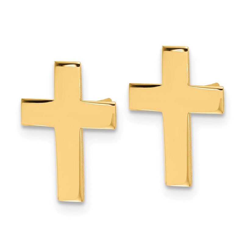 14K Yellow Gold Polished Cross Earrings