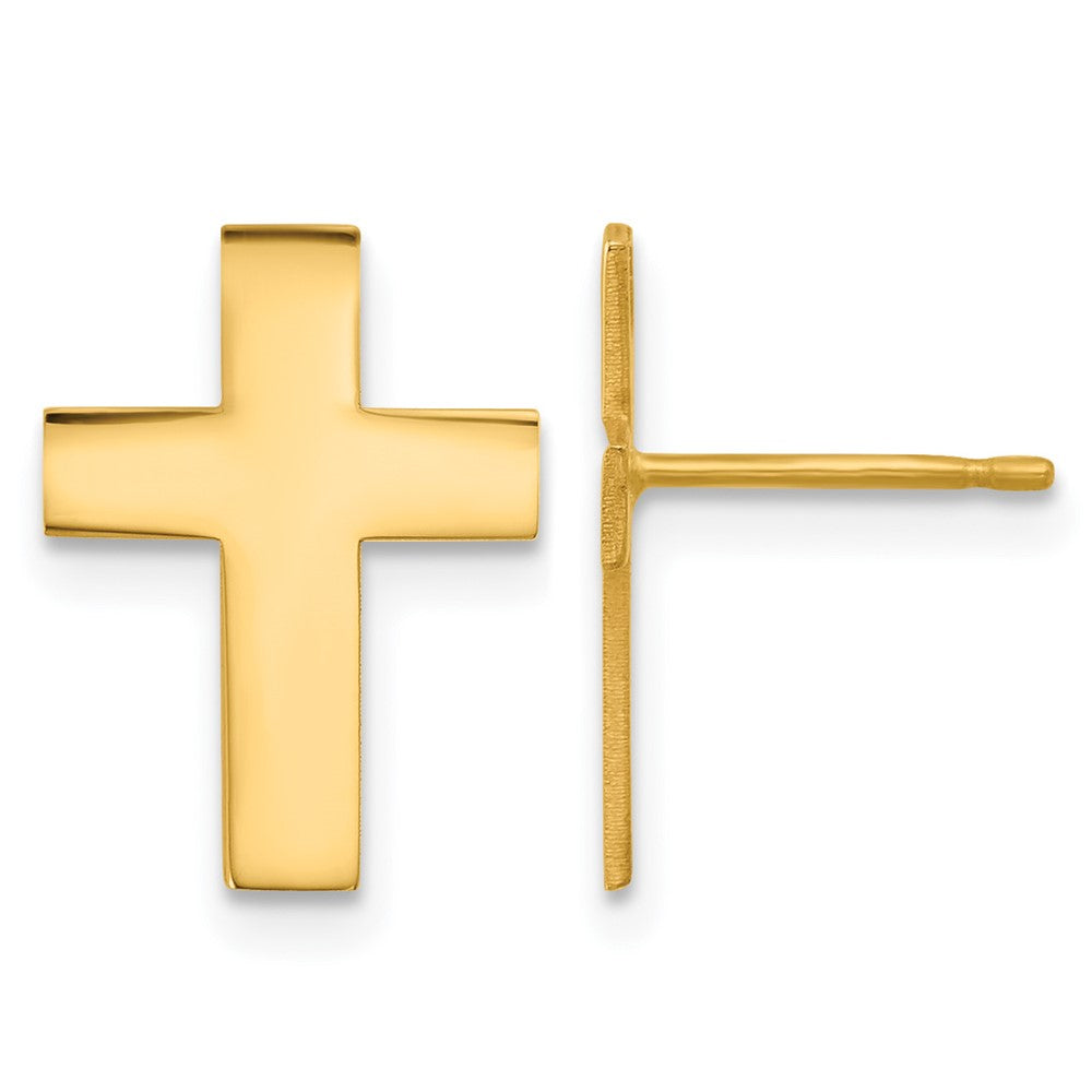 14K Yellow Gold Polished Cross Earrings