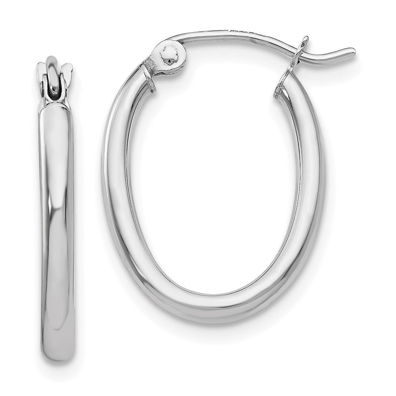 14K White Gold Polished 2mm Oval Tube Hoop Earrings