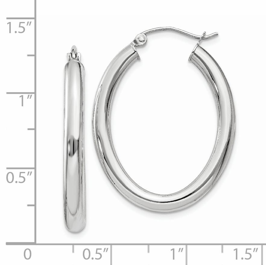 14K White Gold Polished 3.5mm Oval Tube Hoop Earrings
