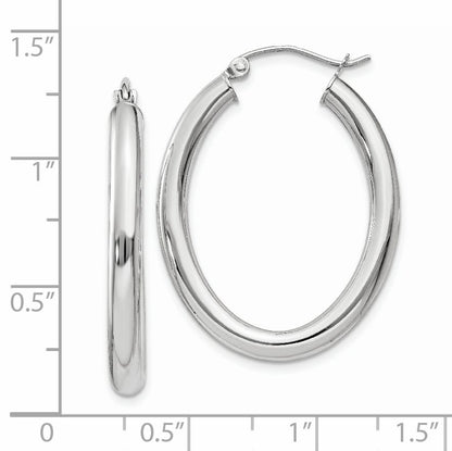14K White Gold Polished 3.5mm Oval Tube Hoop Earrings