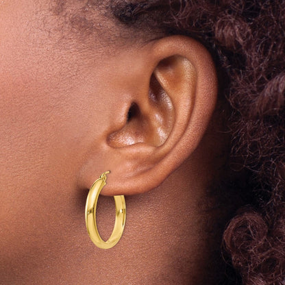 14K Yellow Gold Round Tube Hoop Earrings