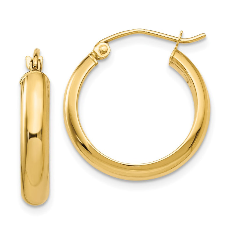 14K Yellow Gold Round Tube Hoop Earrings