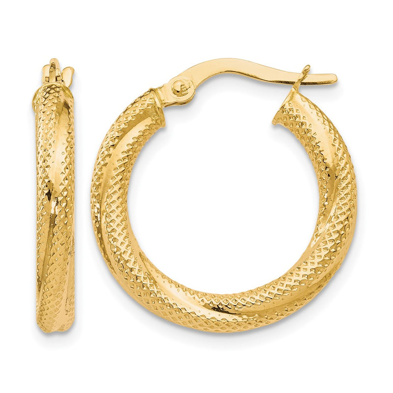 10K Yellow Gold Textured Hinged Hoop Earrings