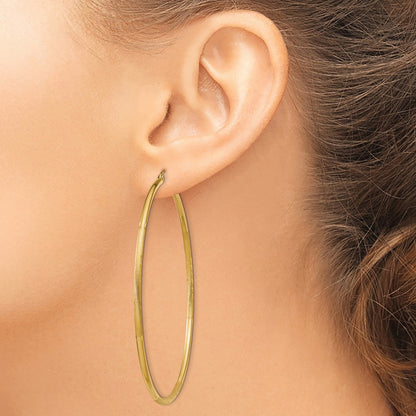 14K Yellow Gold Satin And Diamond-Cut 2mm Round Tube Hoop Earrings