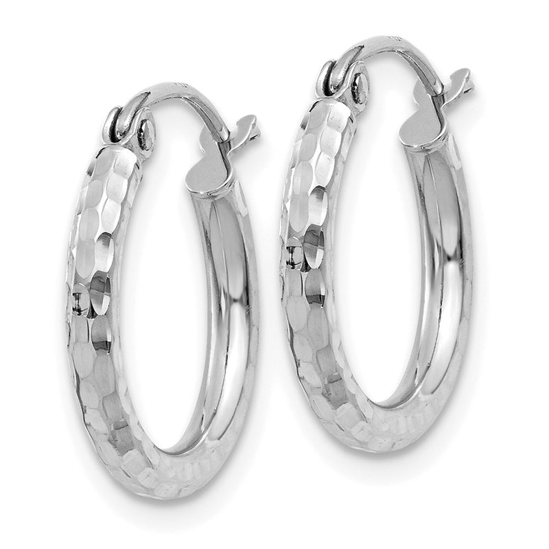 14K White Gold Diamond-Cut 2mm Round Tube Hoop Earrings