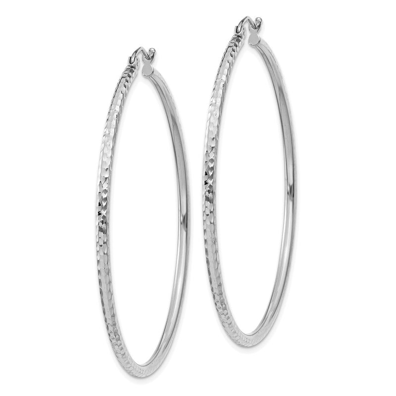 14K White Gold Diamond-Cut 2mm Round Tube Hoop Earrings
