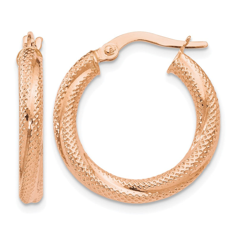 10K Rose Gold Textured Hinged Hoop Earrings