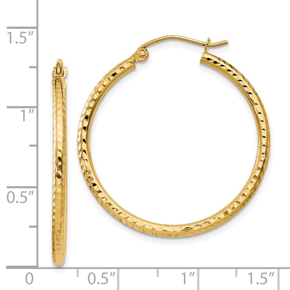 14K Yellow Gold Diamond-Cut 2mm Round Tube Hoop Earrings