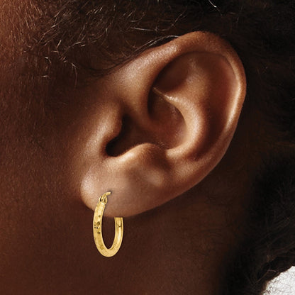 14K Yellow Gold Diamond-Cut 2mm Round Tube Hoop Earrings
