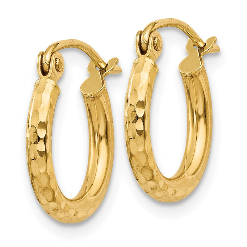 14K Yellow Gold Diamond-Cut 2mm Round Tube Hoop Earrings
