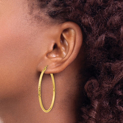 14K Yellow Gold Diamond-Cut 2mm Round Tube Hoop Earrings
