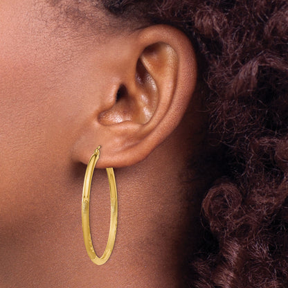 14K Yellow Gold Satin And Diamond-Cut 2.5mm Round Hoop Earrings