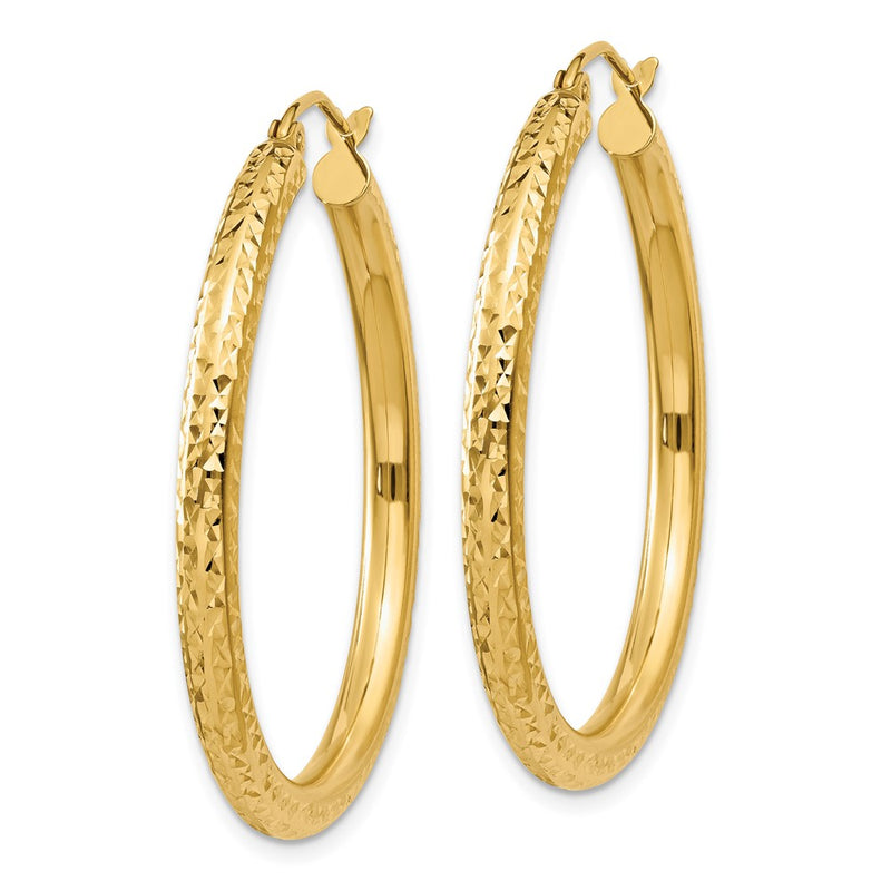 14K Yellow Gold Diamond-Cut 3mm Round Hoop Earrings
