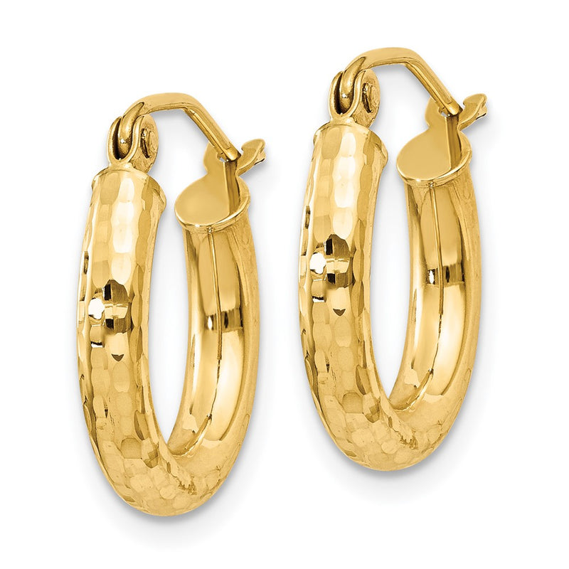 14K Yellow Gold Diamond-Cut 3mm Round Hoop Earrings