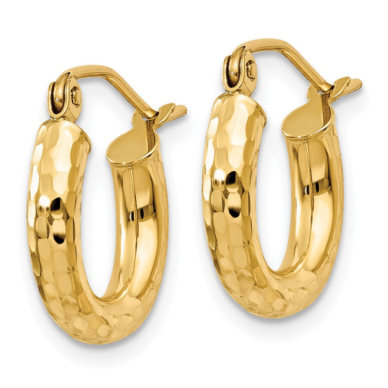 14K Yellow Gold Diamond-Cut 3mm Round Hoop Earrings