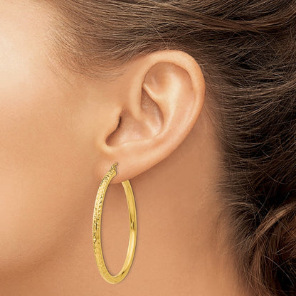 14K Yellow Gold Diamond-Cut 3mm Round Hoop Earrings