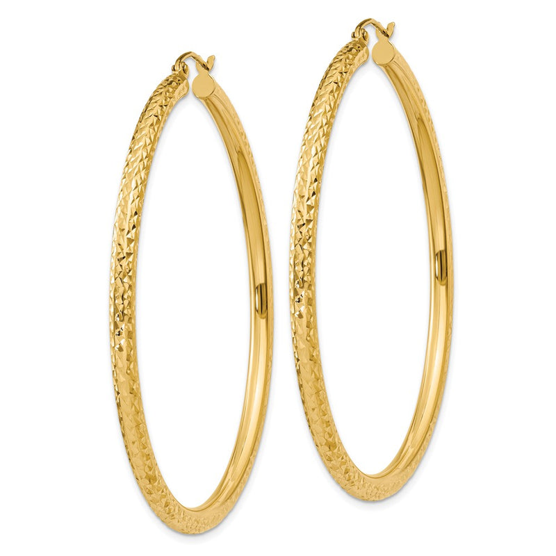 14K Yellow Gold Diamond-Cut 3mm Round Hoop Earrings