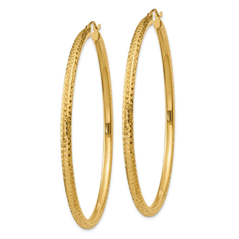14K Yellow Gold Diamond-Cut 3mm Round Hoop Earrings
