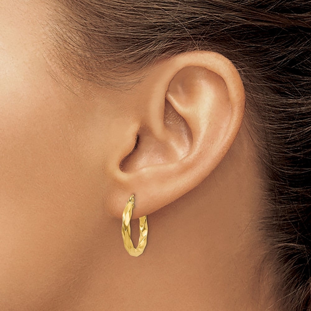 14K Yellow Gold Polished 3mm Twisted Hoop Earrings