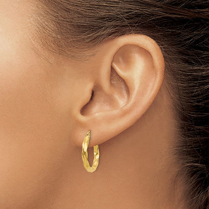 14K Yellow Gold Polished 3mm Twisted Hoop Earrings