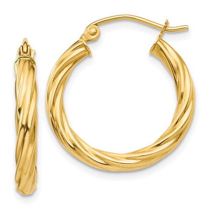 14K Yellow Gold Polished 2.75mm Twisted Hoop Earrings