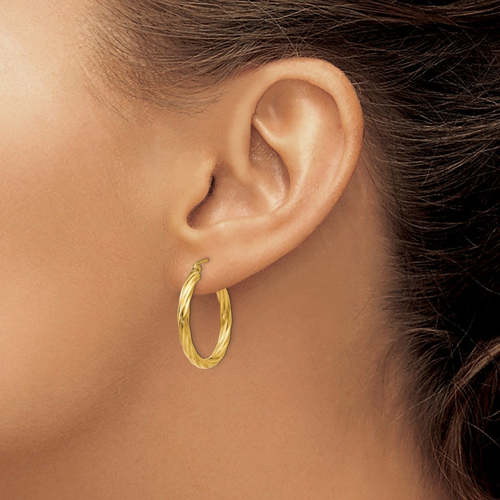 14K Yellow Gold Polished 3.25mm Twisted Hoop Earrings
