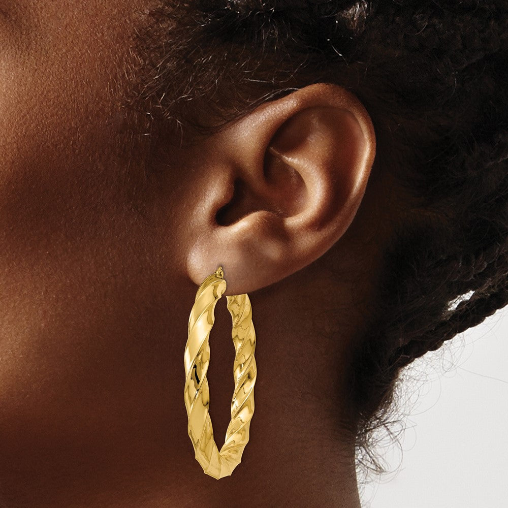 14K Yellow Gold Polished 5.0mm Twisted Hoop Earrings