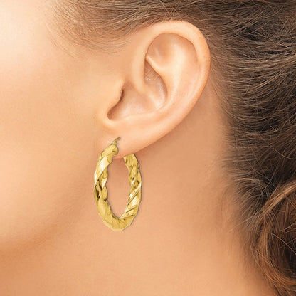 14K Yellow Gold Polished 5.0mm Twisted Hoop Earrings