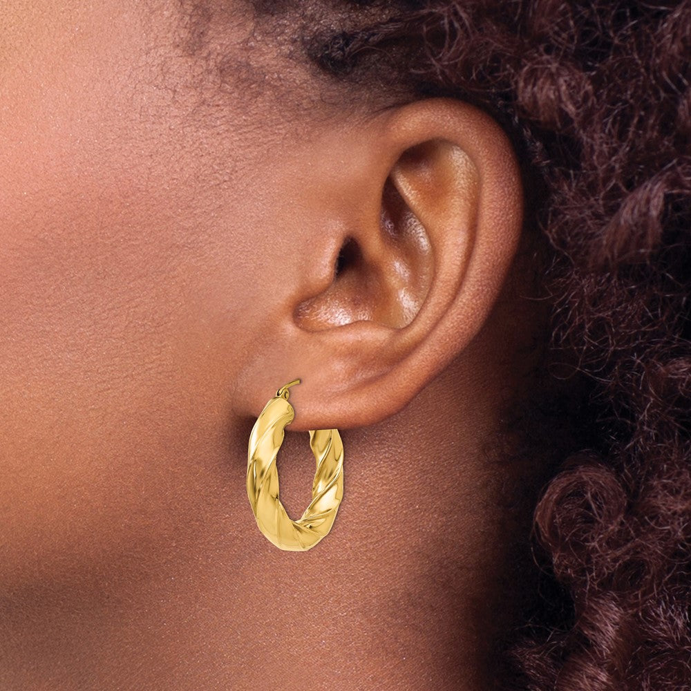 14K Yellow Gold Polished 5.0mm Twisted Hoop Earrings