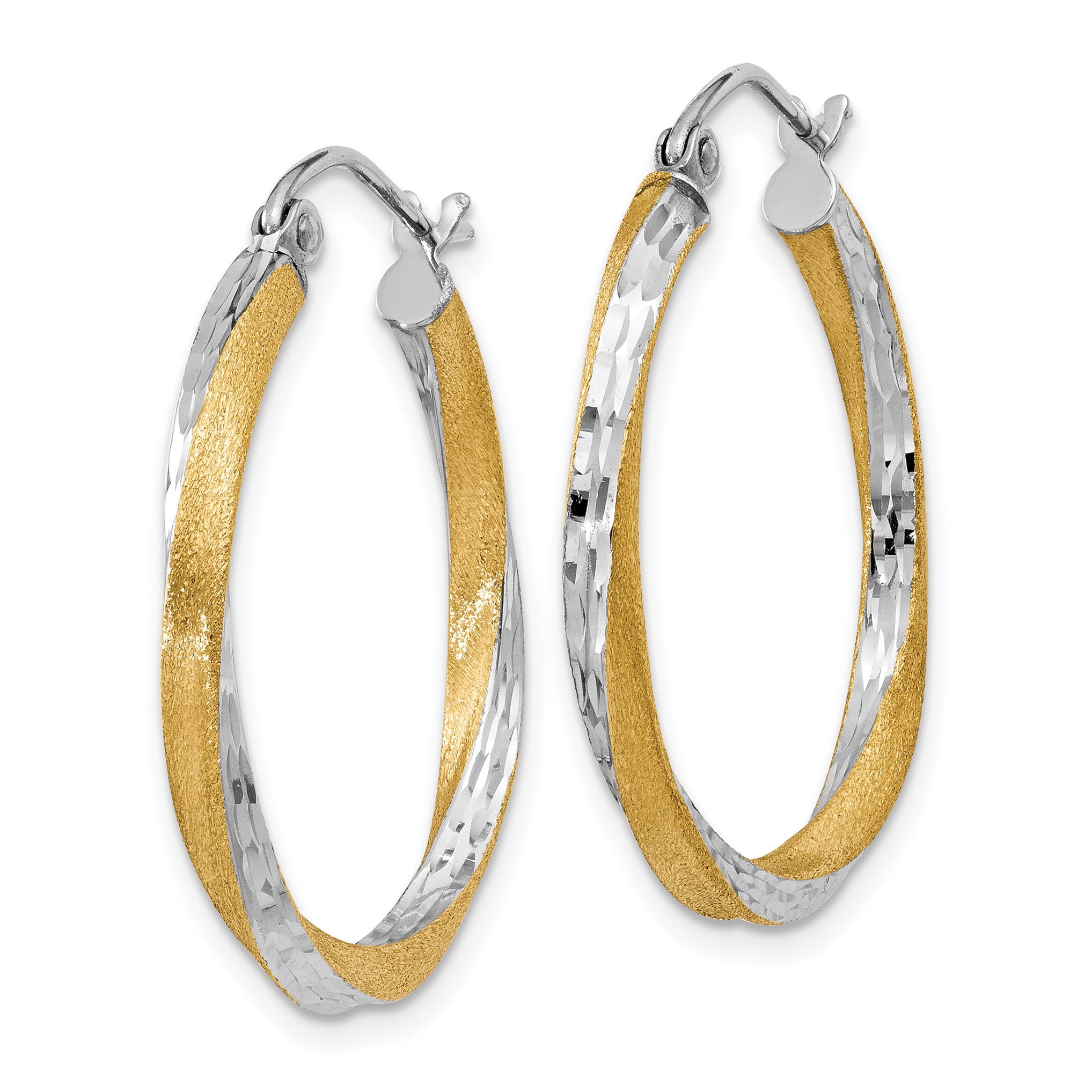 14K Yellow & Rhodium Diamond-Cut 2.5mm Twisted Hoop Earrings
