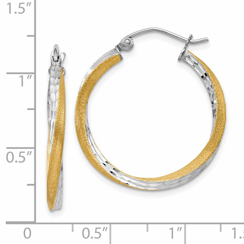 14K Yellow & Rhodium Diamond-Cut 2.5mm Twisted Hoop Earrings