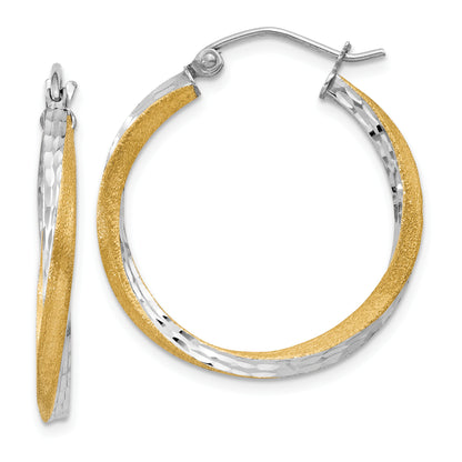 14K Yellow & Rhodium Diamond-Cut 2.5mm Twisted Hoop Earrings