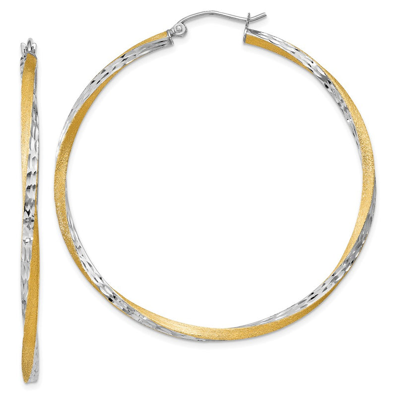 14K Yellow & Rhodium Diamond-Cut 2.5mm Twisted Hoop Earrings
