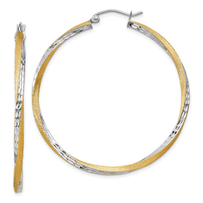 14K Yellow & Rhodium Diamond-Cut 2.5mm Twisted Hoop Earrings