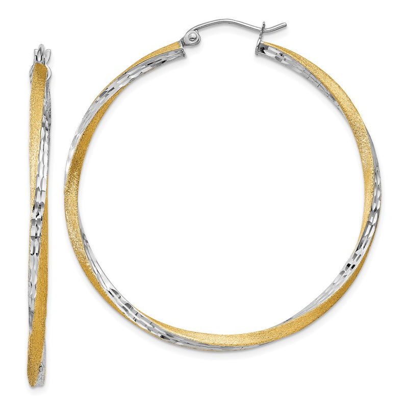 14K Yellow & Rhodium Diamond-Cut 2.5mm Twisted Hoop Earrings