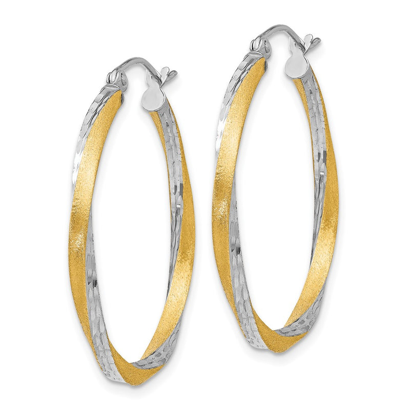 14K Yellow & Rhodium Diamond-Cut 2.5mm Twisted Hoop Earrings