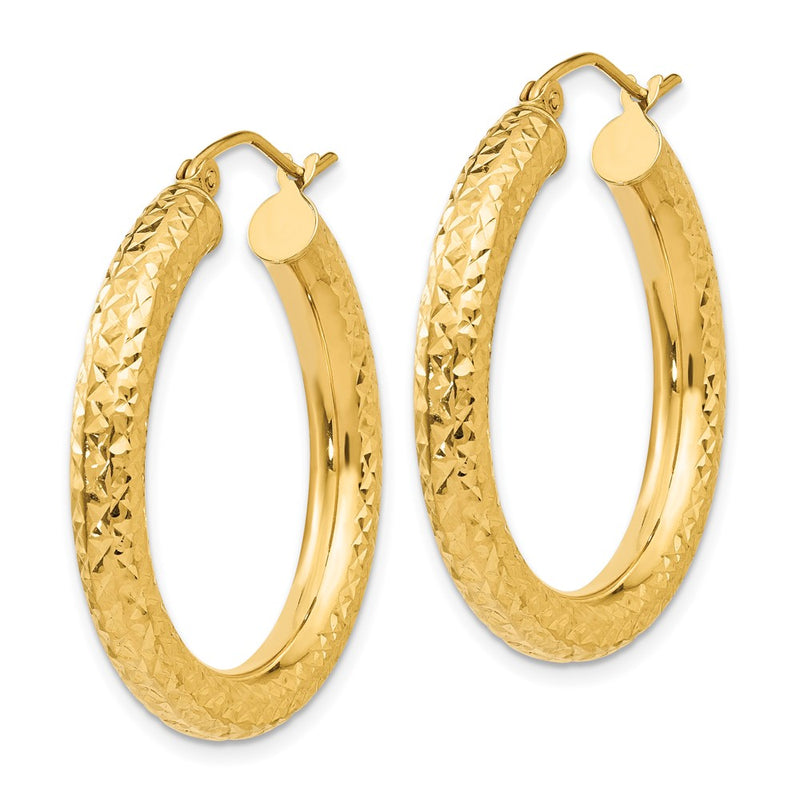 14K Yellow Gold Diamond-Cut 4mm Round Hoop Earrings