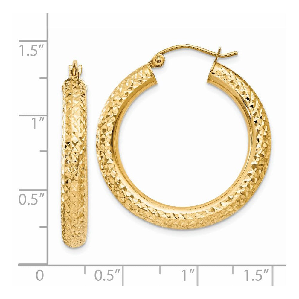 14K Yellow Gold Diamond-Cut 4mm Round Hoop Earrings