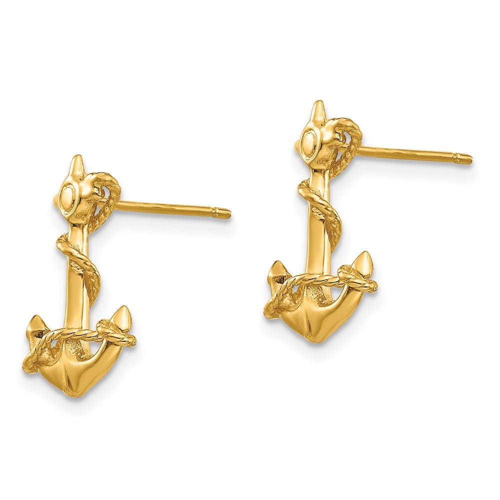 14K Yellow Gold 3-D Anchor With Rope Post Earrings