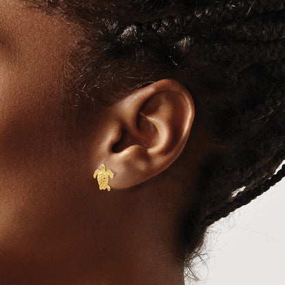 14K Yellow Gold Sea Turtle Post Earring