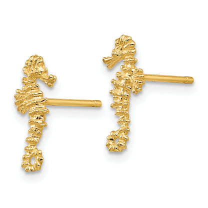 14K Yellow Gold Mini Left And Right Seahorse Post Earrings