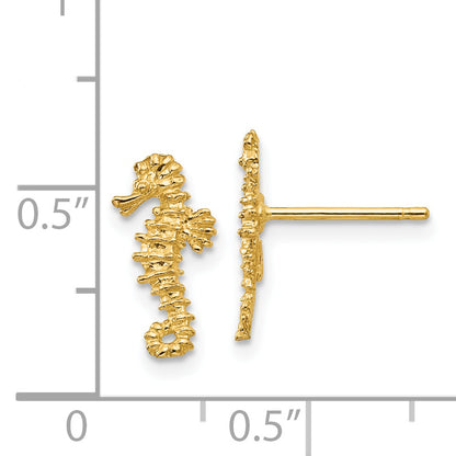 14K Yellow Gold Mini Left And Right Seahorse Post Earrings