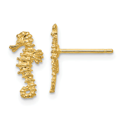 14K Yellow Gold Mini Left And Right Seahorse Post Earrings