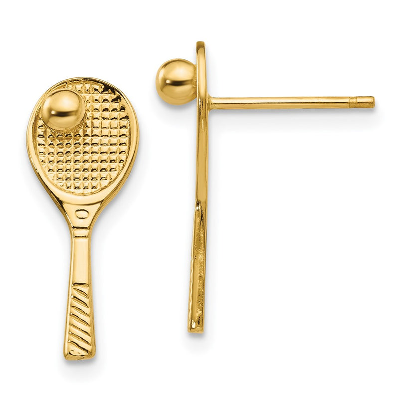 14K Yellow Gold Tennis Racquet W/Ball Post Earrings